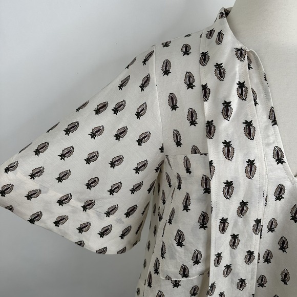 NWT Banana Republic‎ Viscose Linen Tie Neck Top SMALL Block Print Relaxed Blouse - Picture 11 of 17